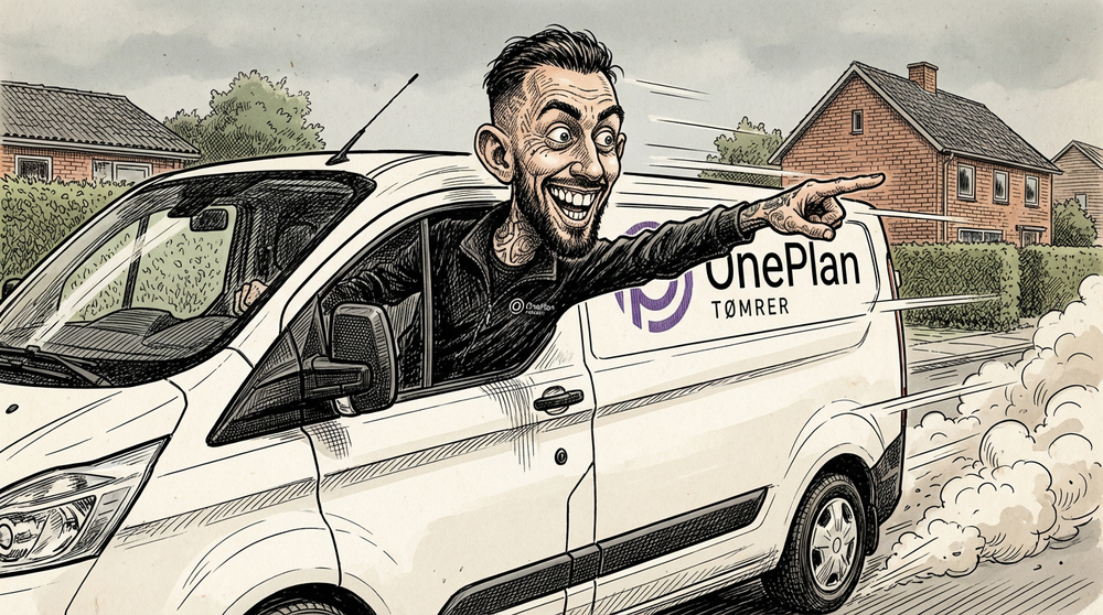  MAD Magazine style pen and ink illustration af Samuel Larsen akut på vej til kunde